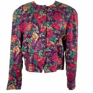 80s Floral Cropped Jacket Vintage XL